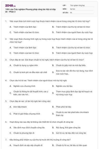 100+ câu Trắc nghiệm Phương pháp công tác Hội có đáp án - Phần 3