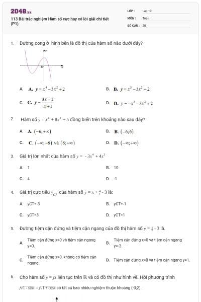 113 Bài trắc nghiệm Hàm số cực hay có lời giải chi tiết (P1)