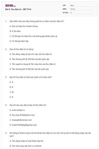 Bài 8: Thư điện tử - SBT TH 6