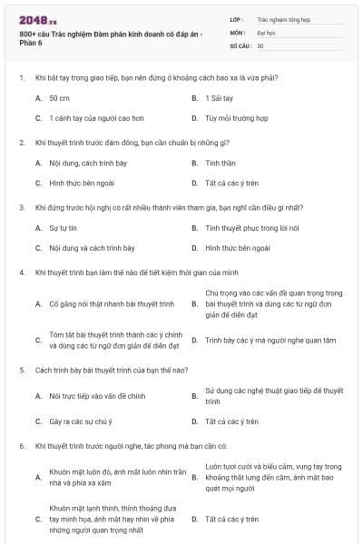 800+ câu Trắc nghiệm Đàm phán kinh doanh có đáp án - Phần 6