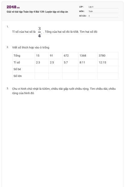 Giải vở bài tập Toán lớp 4 Bài 139: Luyện tập có đáp án