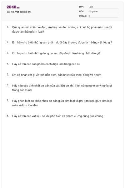 Bài 18. Vật liệu cơ khí