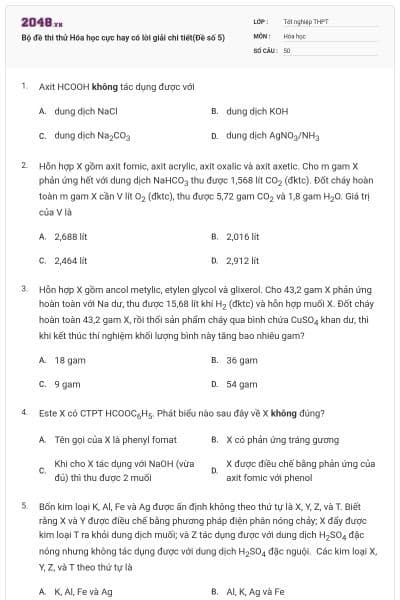 Bộ đề thi thử Hóa học cực hay có lời giải chi tiết(Đề số 5)