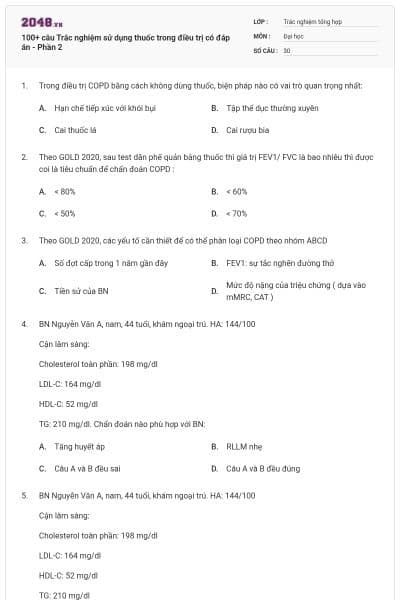 100+ câu Trắc nghiệm sử dụng thuốc trong điều trị có đáp án - Phần 2