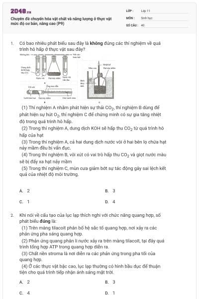 Chuyên đề chuyển hóa vật chất và năng lượng ở thực vật mức độ cơ bản, nâng cao (P9)