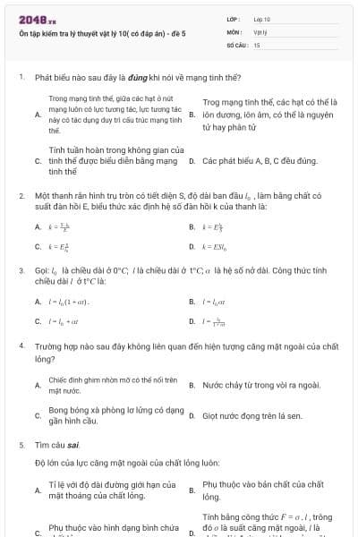 Ôn tập kiểm tra lý thuyết vật lý 10( có đáp án) - đề 5