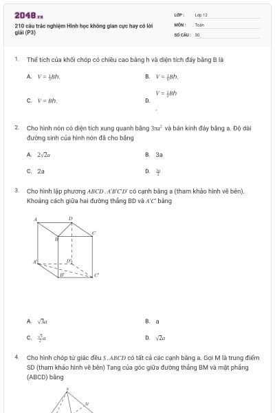 210 câu trắc nghiệm Hình học không gian cực hay có lời giải (P3)