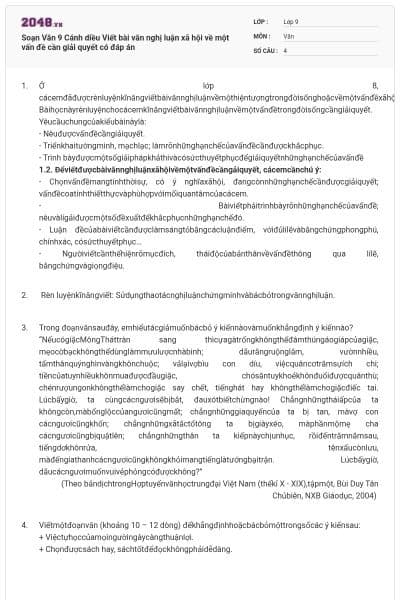 Soạn Văn 9 Cánh diều Viết bài văn nghị luận xã hội về một vấn đề cần giải quyết có đáp án
