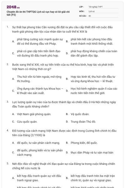 Chuyên đề ôn thi THPTQG Lịch sử cực hay có lời giải chi tiết (P3)