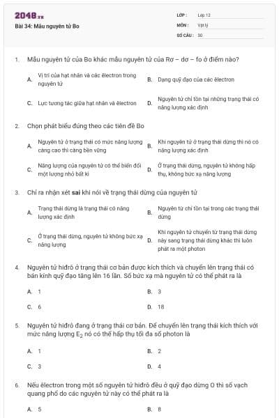 Bài 34: Mẫu nguyên tử Bo