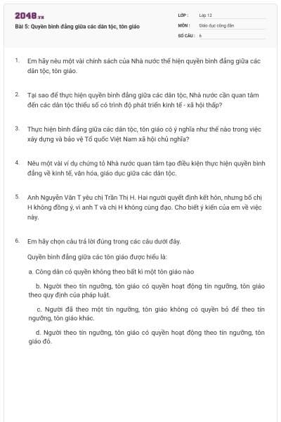 Bài 5: Quyền bình đẳng giữa các dân tộc, tôn giáo