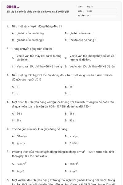 Bài tập Sai số của phép đo các đại lượng vật lí có lời giải
