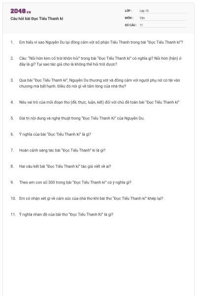 Câu hỏi bài Đọc Tiểu Thanh kí