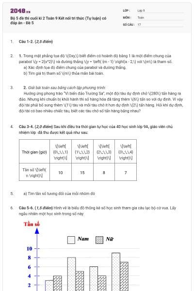 Bộ 5 đề thi cuối kì 2 Toán 9 Kết nối tri thức (Tự luận) có đáp án - Đề 5