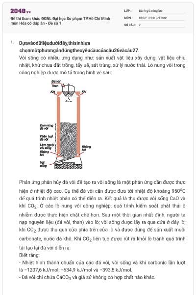 Đề thi tham khảo ĐGNL Đại học Sư phạm TP.Hồ Chí Minh môn Hóa có đáp án - Đề số 1