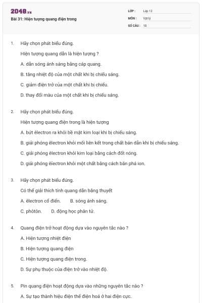 Bài 31: Hiện tượng quang điện trong