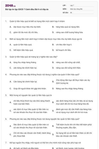 Bài tập ôn tập GDCD 7 Cánh diều Bài 6 có đáp án