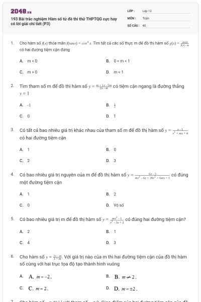 193 Bài trắc nghiệm Hàm số từ đề thi thử THPTQG cực hay có lời giải chi tiết (P3)