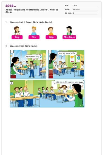 Bài tập Tiếng anh lớp 3 Starter Hello Lession 1. Words có đáp án