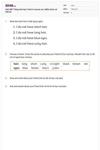 Giải SBT Tiếng Anh lớp 3 Unit 6 Lesson six: Skills time! có đáp án