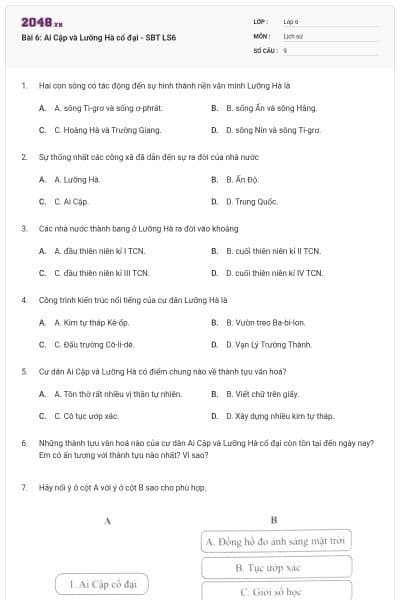 Bài 6: Ai Cập và Lưỡng Hà cổ đại - SBT LS6