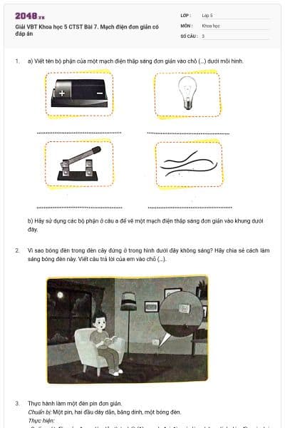 Giải VBT Khoa học 5 CTST Bài 7. Mạch điện đơn giản có đáp án