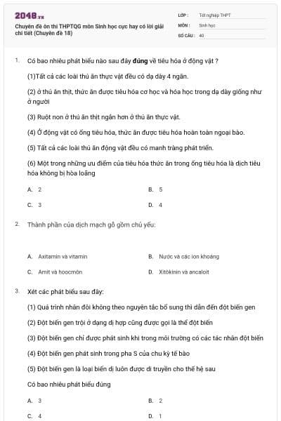 Chuyên đề ôn thi THPTQG môn Sinh học cực hay có lời giải chi tiết (Chuyên đề 18)