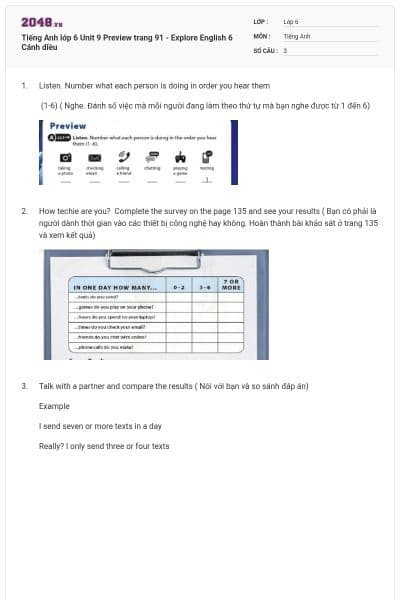 Tiếng Anh lớp 6 Unit 9 Preview trang 91 - Explore English 6 Cánh diều