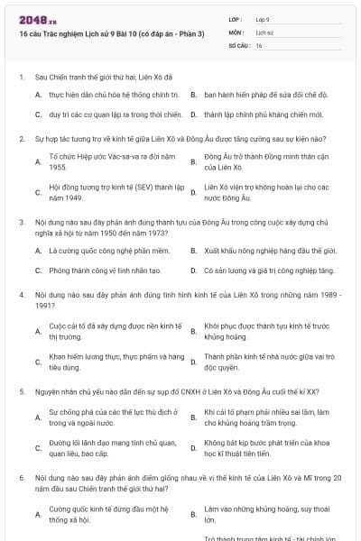 16 câu Trắc nghiệm Lịch sử 9 Bài 10 (có đáp án - Phần 3)