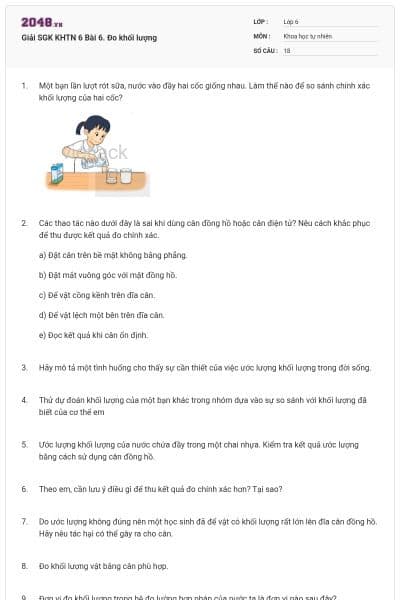 Giải SGK KHTN 6 Bài 6. Đo khối lượng