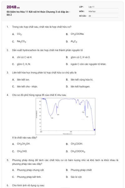 Đề kiểm tra Hóa 11 Kết nối tri thức Chương 3 có đáp án - Đề 2