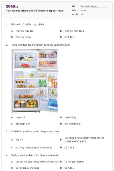 100+ câu trắc nghiệm Độc tố học nấm có đáp án - Phần 1