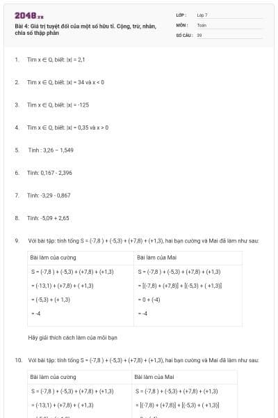 Bài 4: Giá trị tuyệt đối của một số hữu tỉ. Cộng, trừ, nhân, chia số thập phân