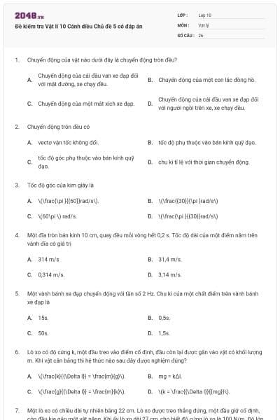 Đề kiểm tra Vật lí 10 Cánh diều Chủ đề 5 có đáp án