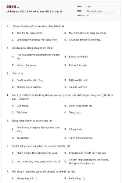 Đề kiểm tra GDCD 6 Kết nối tri thức Bài 3 có đáp án