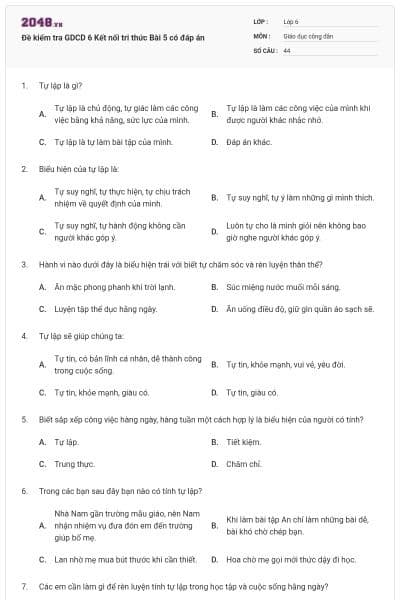 Đề kiểm tra GDCD 6 Kết nối tri thức Bài 5 có đáp án