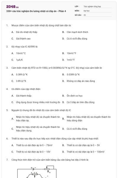330+ câu trắc nghiệm Đo lường nhiệt có đáp án - Phần 4