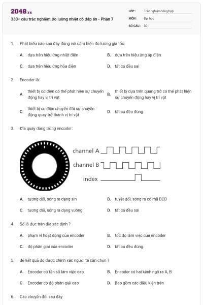 330+ câu trắc nghiệm Đo lường nhiệt có đáp án - Phần 7