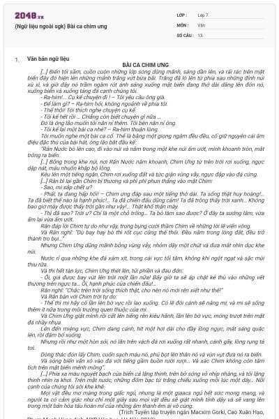 (Ngữ liệu ngoài sgk) Bài ca chim ưng