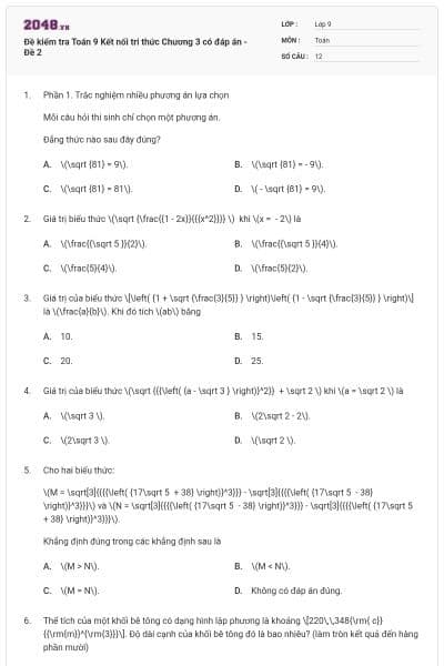 Đề kiểm tra Toán 9 Kết nối tri thức Chương 3 có đáp án - Đề 2