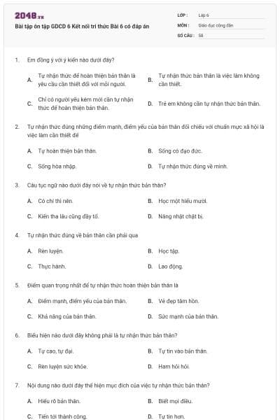 Bài tập ôn tập GDCD 6 Kết nối tri thức Bài 6 có đáp án