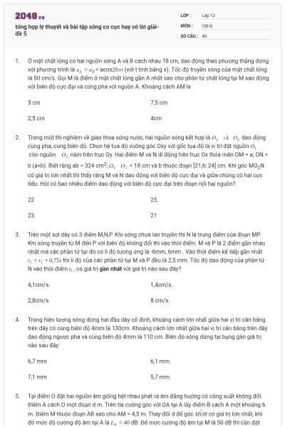 tổng hợp lý thuyết và bài tập sóng cơ cực hay có lời giải- đề 5