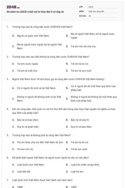 Đề kiểm tra GDCD 6 Kết nối tri thức Bài 9 có đáp án