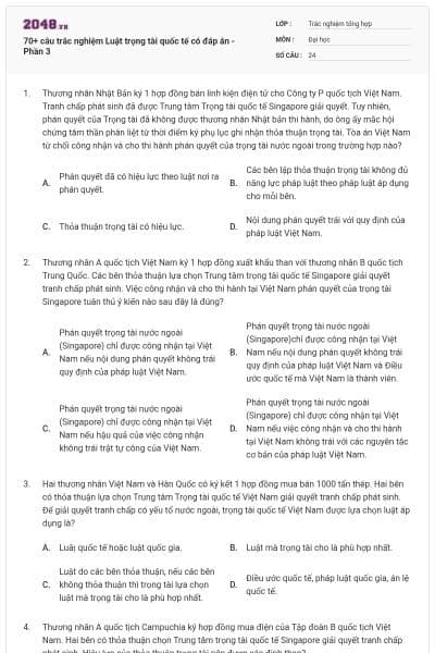 70+ câu trắc nghiệm Luật trọng tài quốc tế có đáp án - Phần 3