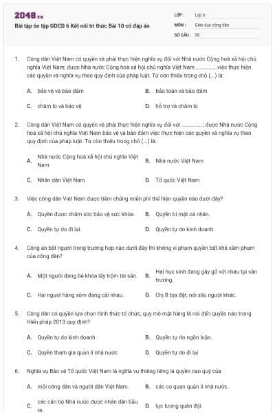 Bài tập ôn tập GDCD 6 Kết nối tri thức Bài 10 có đáp án