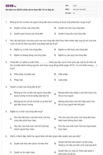 Đề kiểm tra GDCD 6 Kết nối tri thức Bài 10 có đáp án