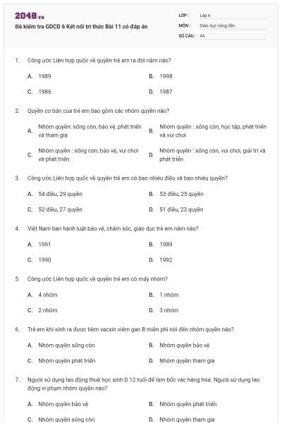 Đề kiểm tra GDCD 6 Kết nối tri thức Bài 11 có đáp án