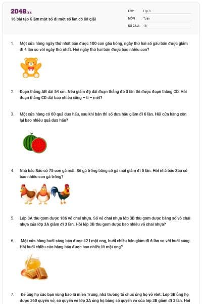 16 bài tập Giảm một số đi một số lần có lời giải