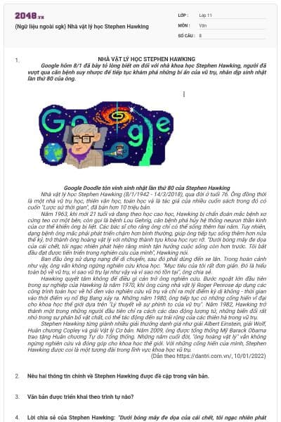 (Ngữ liệu ngoài sgk) Nhà vật lý học Stephen Hawking