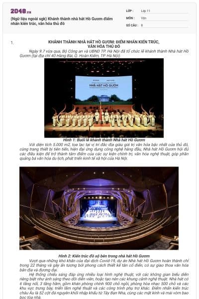 (Ngữ liệu ngoài sgk) Khánh thành nhà hát Hồ Gươm điểm nhấn kiến trúc, văn hóa thủ đô